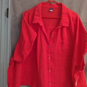 Old Navy Short Sleeve Gauze Blouse, size XXL, coral red. NWT
